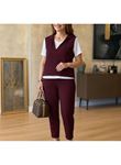 Kadın Kısa Kollu V Yakalı Kapşonlu Viskon Iki Iplik Bluz Ve Pantolon Takım