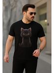Erkek Bisiklet Yaka Kedi Baskılı Süprem T-shirt