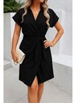 Kadın Kısa Kollu Yakalı Yandan Bağlamalı Dokuma Elbise