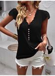 Kadın Kısa Kollu V Yakalı önü Düğmeli Viskon Bluz
