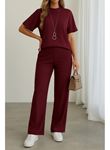 Kadın Kısa Kollu Bisiklet Yaka Omuzdan Düğmeli Viskon Iki Iplik Kısa Bluz Ve Pantolon Ikili Takım