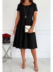 Kadın Kısa Kollu Bisiklet Yaka Cepli Viskon Iki Iplik Elbise