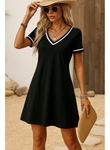 Kadın Kısa Kollu V çizgili Yakalı Kısa Viskon Elbise