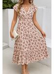 Kadın Kısa Kollu Kruvaze Yaka Beli Lastikli çiçek Desenli Elbise