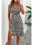 Kadın Sıfır Kollu önden çapraz Detaylı Leopar Desenli Süprem Elbise