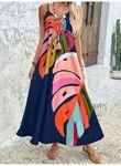 Kadın Ip Askılı V Yakalı Desenli Süprem Maxi Elbise