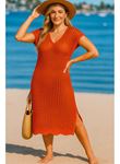 Kadın Sıfır Kol V Yaka Yanı Derin Yırtmaçlı Midi Boy Triko Elbise