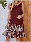 Kadın Askılı Yuvarlak Yakalı Yaprak Desenli Dalgıç Elbise