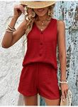 Kadın Askılı Kolsuz V Yakalı önden Düğmeli Bürümcük Bluz Ve Short Ikili Takım