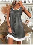 Kadın Askılı Yuvarlak Yakalı Kot Görünümlü Kısa Süprem Elbise