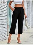 Kadın Beli Lastikli Düğme Ve Cep Detaylı Kapri Ithal Keten Pantolon