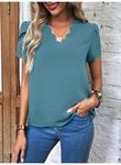 Kadın Kısa Kollu Lazer V Yakalı Ithal Krep Bluz