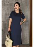 Kadın Kısa Kollu Bisiklet Yaka Yırtmaçlı Viskon Iki Iplik Elbise