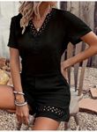 Kadın Kısa Kollu V Yakalı Dantel Detaylı Bürümcük Bluz Ve Short Ikili Takım