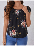 Kadın Kısa Kollu Bisiklet Yaka çiçek Baskılı Süprem Bluz