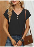 Kadın Kısa Kollu önü Düğmeli V Yaka Aerobin Bluz