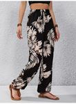 Kadın Yüksek Bel Bağcıklı Yaprak Desenli Süprem Pantolon