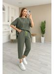 Kadın Kısa Kollu Bisiklet Yaka Viskon Iki Iplik Bluz Ve Pantolon Ikili Takım