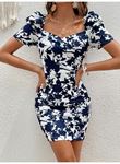 Kadın Kısa Kollu Kruvaze Yakalı çiçek Baskılı Süprem Elbise
