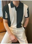 Erkek Kısa Kollu Polo Yakalı Blok Desenli Triko Tişört