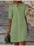 Kadın Kısa Kollu Hakim Yaka önden Düğmeli Kısa Müslim Elbise