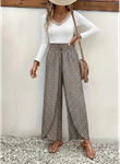 Kadın Yüksek Bel Lastikli önden Iki Parçalı Desenli Bürümcük Pantolon