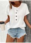 Kadın Kısa Kollu Yakası Açık önden Düğmeli Waffle Bluz
