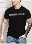 Erkek Kısa Kollu NASA Baskı Bisiklet Yaka T-shirt