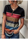 Kadın Kısa Kollu V Yakalı Düğmeli çok Renkli Süprem Bluz