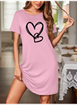 Kadın Kısa Kollu Bisiklet Yaka Kalp Desenli Viskon Elbise