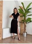 Kadın Kısa Kollu V Yaka Maxi Boy Elbise 124 Cm