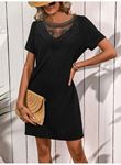 Kadın Kısa Kollu Dantel Yakalı Kısa Viskon Elbise