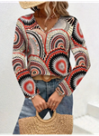 Kadın Uzun Kollu V Yakalı Desenli Süprem Bluz