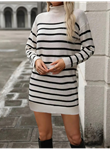 Kadın Uzun Kollu Yarım Balıkçı Yaka çizgilitriko Mini Boy Elbise (kemersiz)