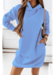 Kadın Uzun Kollu Kapşonlu Kısa Iki Iplik Elbise