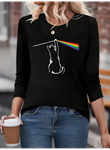 Kadın Uzun Kollu Bisiklet Yaka Baskılı Iki Iplik Bluz