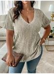 22Kadın Kısa Kollu V Yaka Fitilli Kaşkorse Bluz