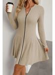 Kadın Uzun Kollu önden Fermuarlı Pileli şardonlu Kaşkorse Mini Elbise