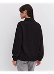 Oversize Yarım Farmuarlı Yakalı Basic SweatShirt - Siyah