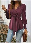 Kadın Uzun Kollu Kruvaze Yakalı önden Bağlamalı Ithal Krep Bluz