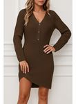 Kadın Uzun Kollu V Yakalı önden Düğmeli Kısa Triko Elbise
