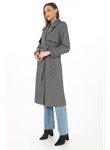 Uzun Kaşe Kaban – Balık Sırtı Dokuma Kaşmir Kumaş, Kruvaze Yaka, Kuşaklı Cepli Model, Oversize Rahat Kalıp - Boyalı Gri