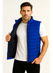Erkek Şişme Fermuarlı Yelek Su Itici Kapitone Astarlı Kumaş Cepli Hafif Kışlık Spor Rahat Kalıp - Saks Mavisi