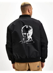Unisex Uzun Kol Baskılı Bomber Ceket - Siyah