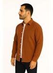 Erkek Fitilli Kadife Cepli Gömlek Oversize Rahat Kalıp - Kahverengi