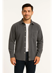 Erkek Fitilli Kadife Cepli Gömlek Oversize Rahat Kalıp - Füme