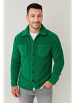 Erkek Pelüş Polar Hırka Gömlek – Yakalı, İlik Düğmeli, Göğüs Cepli, Yumuşak Dokulu Kışlık Regular Fit Rahat Günlük Model - Çimen Yeşili