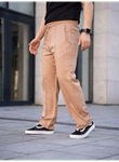 Erkek Keten Cepli Çıma Dikişli Jogger Buggy Pantalon Rahat Kalıp - Kahverengi