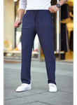 Erkek Cizgili Dokuma Krep Jogger Buggy Pantalon Rahat Kalıp - Lacivert