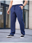 Erkek Keten Cepli Çıma Dikişli Jogger Buggy Pantalon Rahat Kalıp - Lacivert